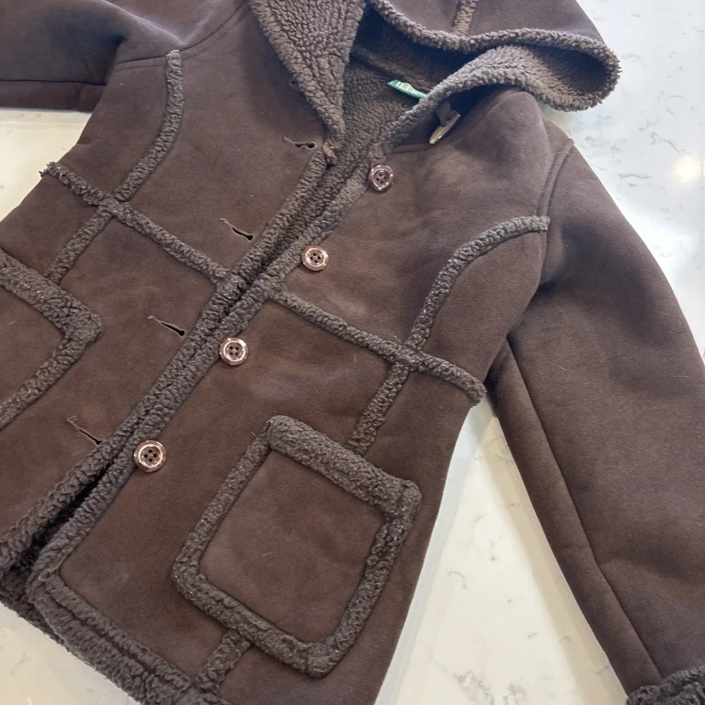 VTG LL Bean Faux Shearling Coat Little Girls 6X/7‎ Dark Brown Adorable Cozy EUC